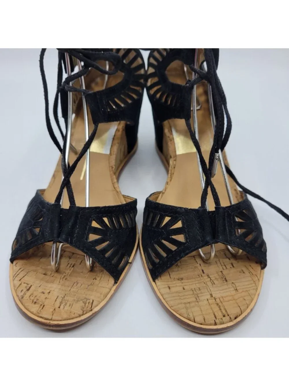 Dolce Vita Linsey Black Wedge Sandals Womens Size 6.5 Black Suede Lace Up Cut Ou